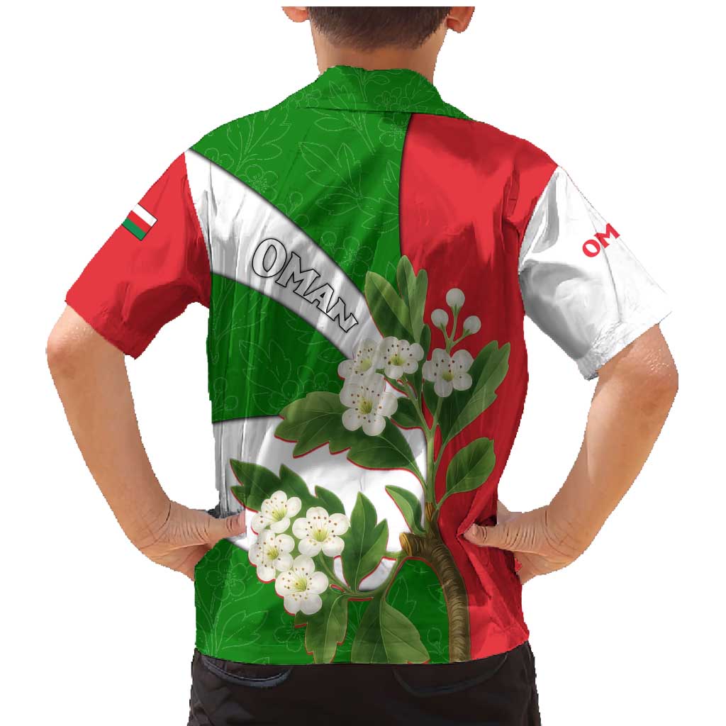 Oman Family Matching Mermaid Dress and Hawaiian Shirt with White Blossom Floral Design and National Flag Colors