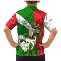 Oman Family Matching Mermaid Dress and Hawaiian Shirt with White Blossom Floral Design and National Flag Colors