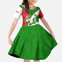 Oman Family Matching Mermaid Dress and Hawaiian Shirt with White Blossom Floral Design and National Flag Colors
