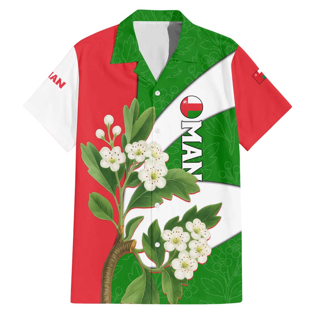 Oman Family Matching Mermaid Dress and Hawaiian Shirt with White Blossom Floral Design and National Flag Colors