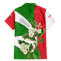 Oman Family Matching Mermaid Dress and Hawaiian Shirt with White Blossom Floral Design and National Flag Colors