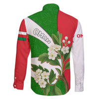 Oman Family Matching Off The Shoulder Long Sleeve Dress and Hawaiian Shirt with White Blossom Floral Design and National Flag Colors