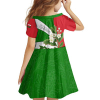 Oman Family Matching Off Shoulder Maxi Dress and Hawaiian Shirt with White Blossom Floral Design and National Flag Colors