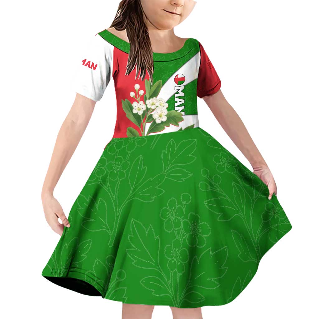 Oman Family Matching Off Shoulder Short Dress and Hawaiian Shirt with White Blossom Floral Design and National Flag Colors