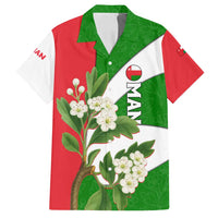 Oman Family Matching Off Shoulder Short Dress and Hawaiian Shirt with White Blossom Floral Design and National Flag Colors