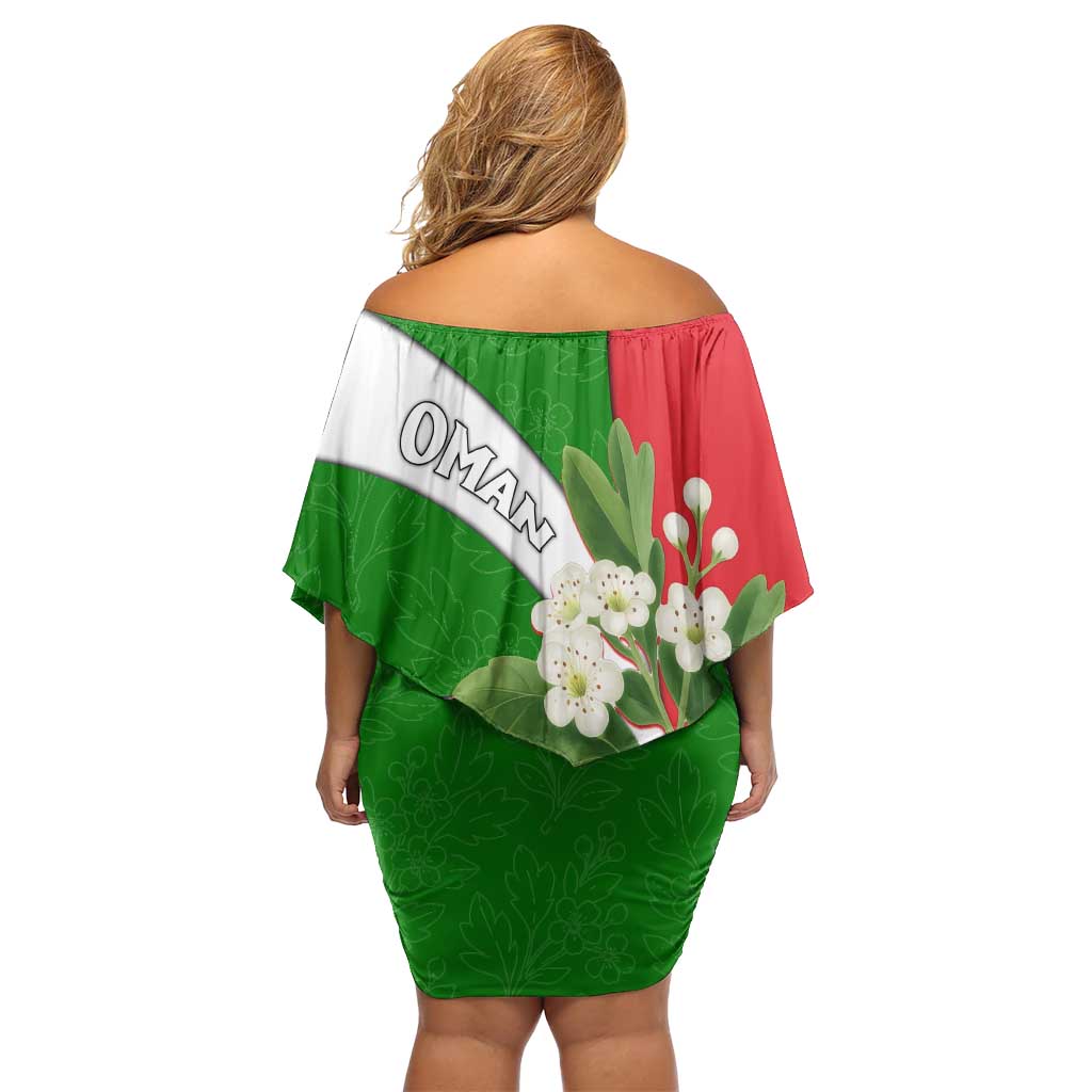 Oman Family Matching Off Shoulder Short Dress and Hawaiian Shirt with White Blossom Floral Design and National Flag Colors