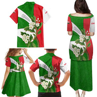 Oman Family Matching Puletasi and Hawaiian Shirt with White Blossom Floral Design and National Flag Colors