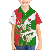Oman Family Matching Puletasi and Hawaiian Shirt with White Blossom Floral Design and National Flag Colors