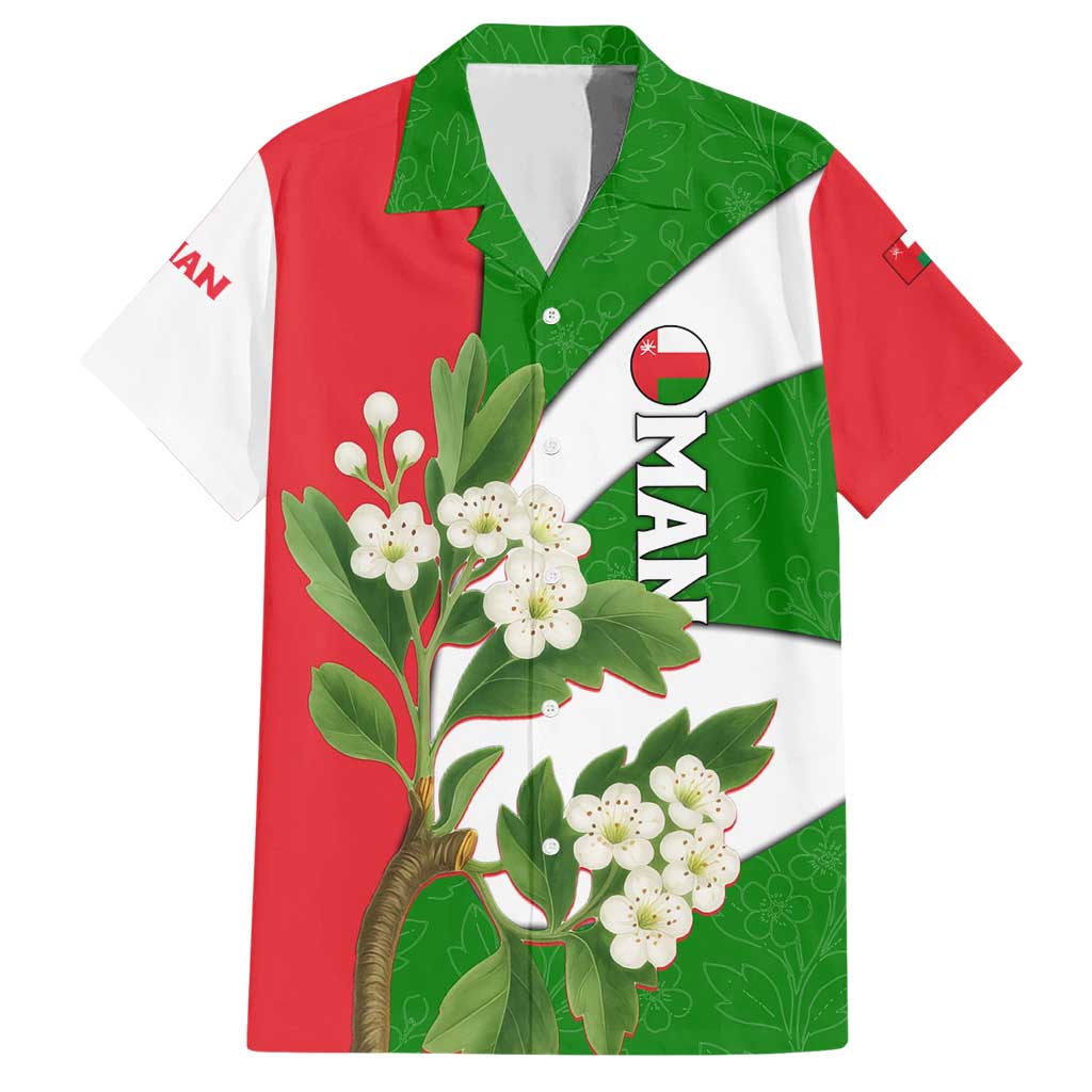 Oman Family Matching Short Sleeve Bodycon Dress and Hawaiian Shirt with White Blossom Floral Design and National Flag Colors