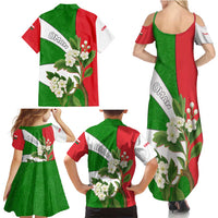 Oman Family Matching Summer Maxi Dress and Hawaiian Shirt with White Blossom Floral Design and National Flag Colors