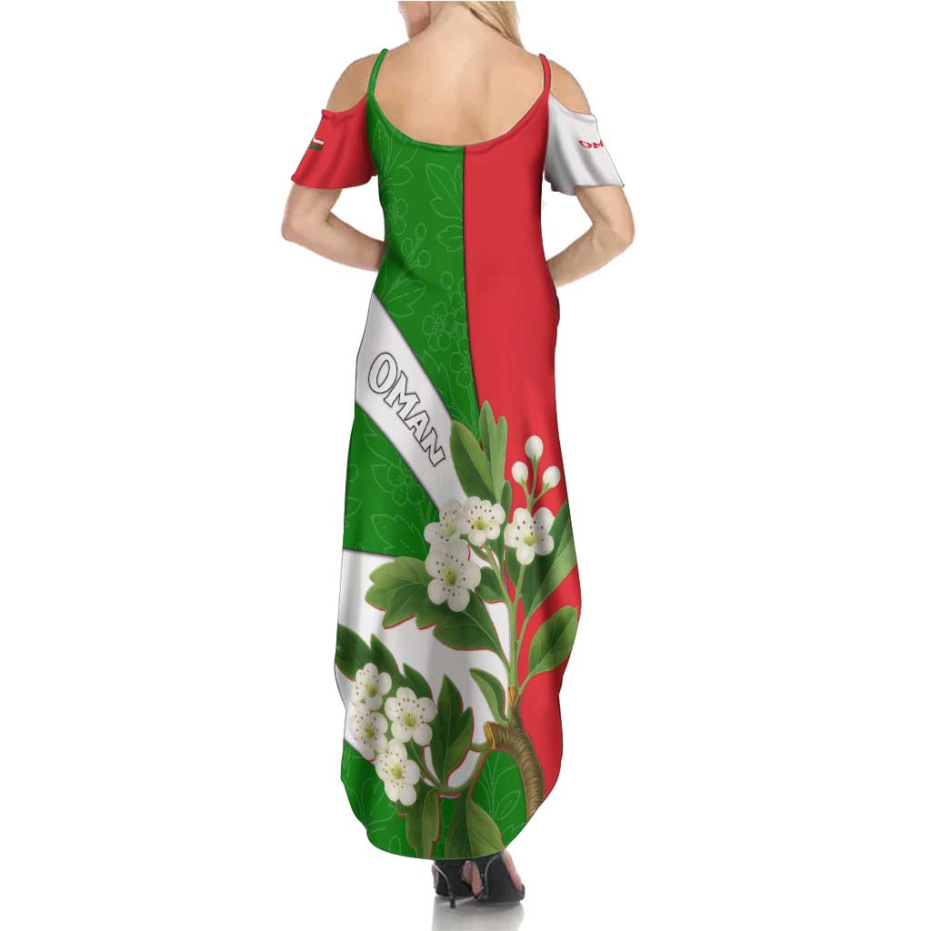 Oman Family Matching Summer Maxi Dress and Hawaiian Shirt with White Blossom Floral Design and National Flag Colors