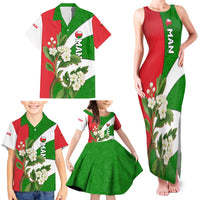 Oman Family Matching Tank Maxi Dress and Hawaiian Shirt with White Blossom Floral Design and National Flag Colors
