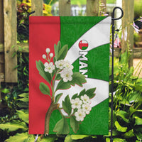 Oman Garden Flag with White Blossom Floral Design and National Flag Colors