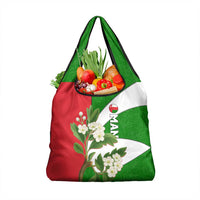 Oman Grocery Bag with White Blossom Floral Design and National Flag Colors