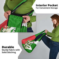 Oman Grocery Bag with White Blossom Floral Design and National Flag Colors