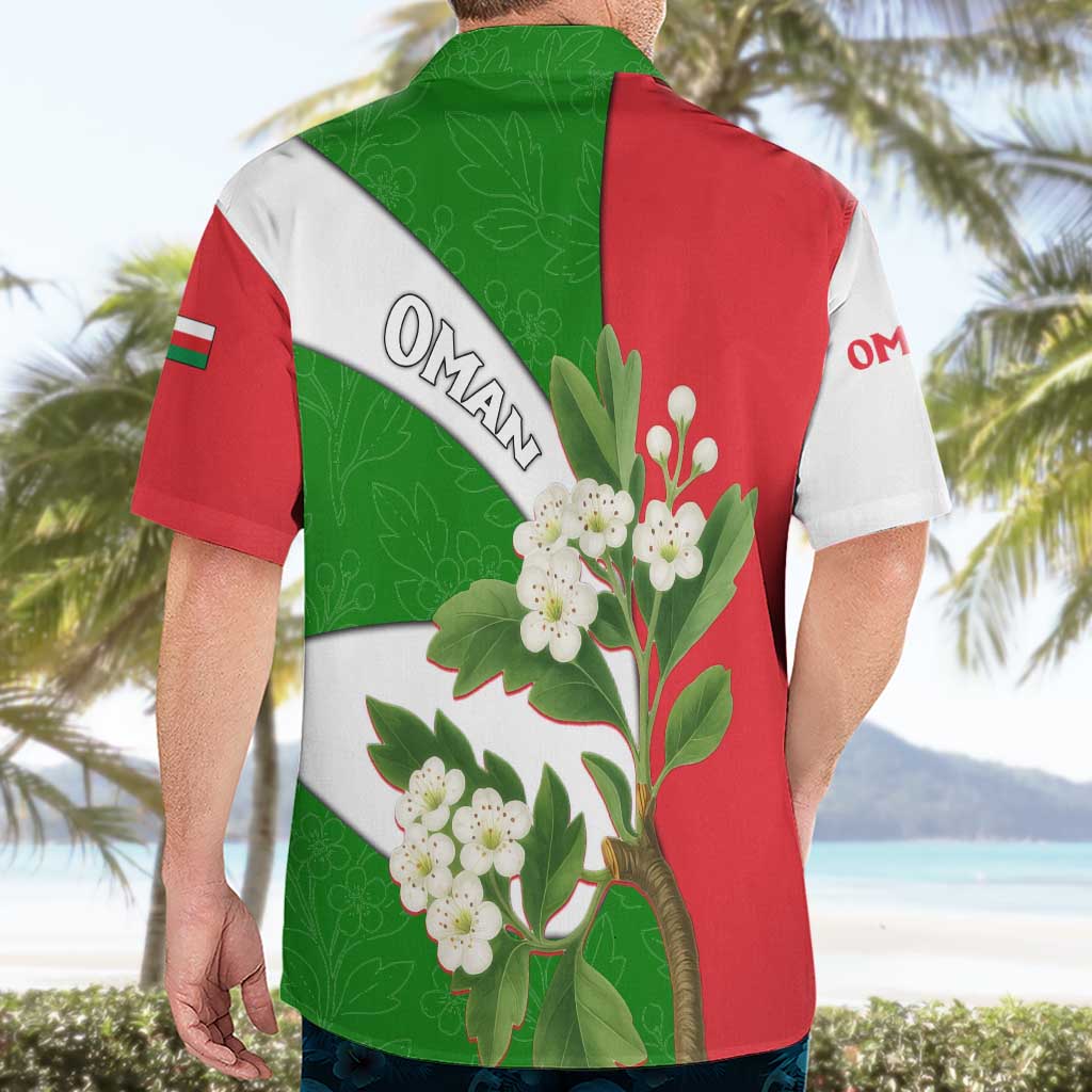 Oman Hawaiian Shirt with White Blossom Floral Design and National Flag Colors