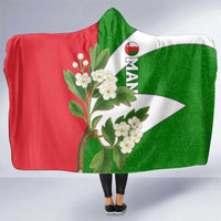 Oman Hooded Blanket with White Blossom Floral Design and National Flag Colors