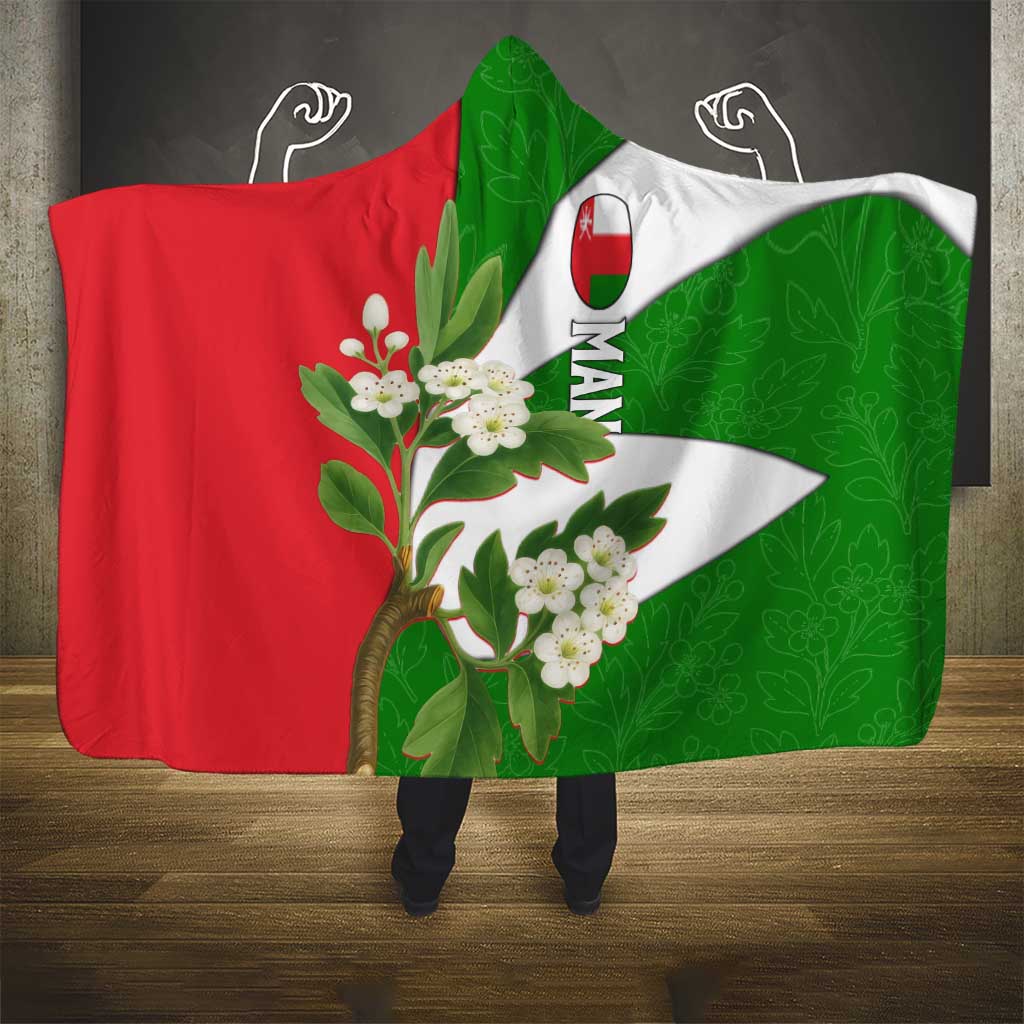 Oman Hooded Blanket with White Blossom Floral Design and National Flag Colors