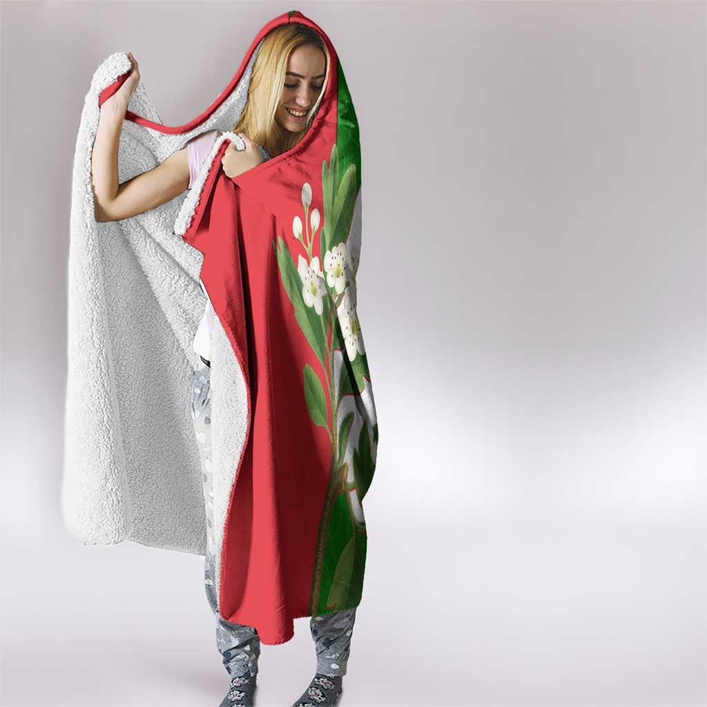 Oman Hooded Blanket with White Blossom Floral Design and National Flag Colors