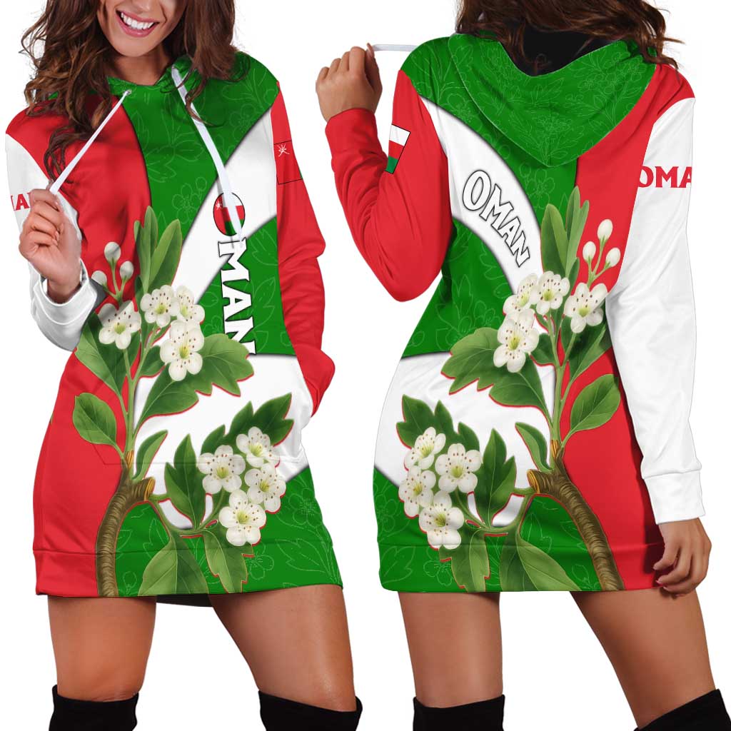 Oman Hoodie Dress with White Blossom Floral Design and National Flag Colors