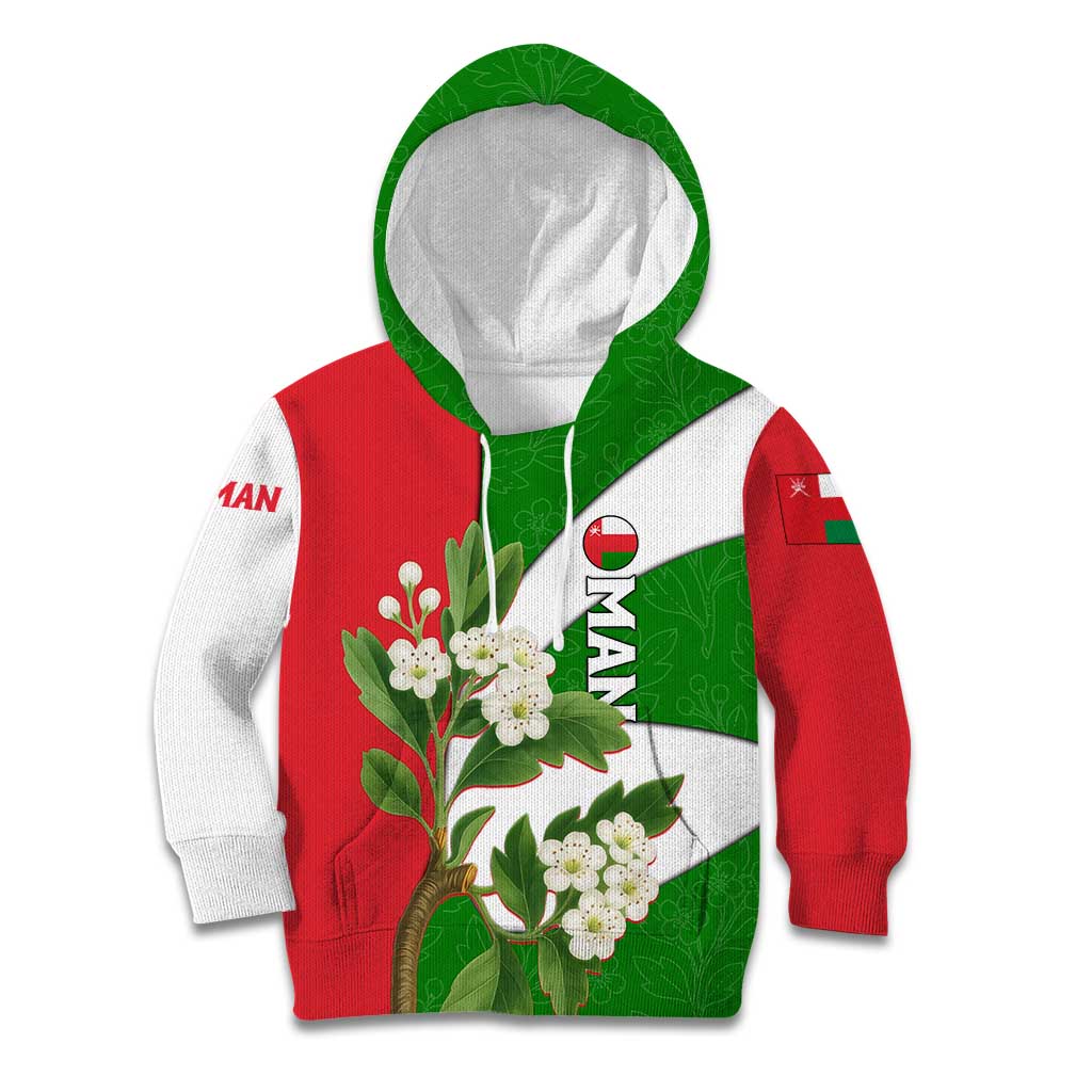 Oman Kid Hoodie with White Blossom Floral Design and National Flag Colors