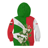Oman Kid Hoodie with White Blossom Floral Design and National Flag Colors