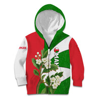 Oman Kid Hoodie with White Blossom Floral Design and National Flag Colors