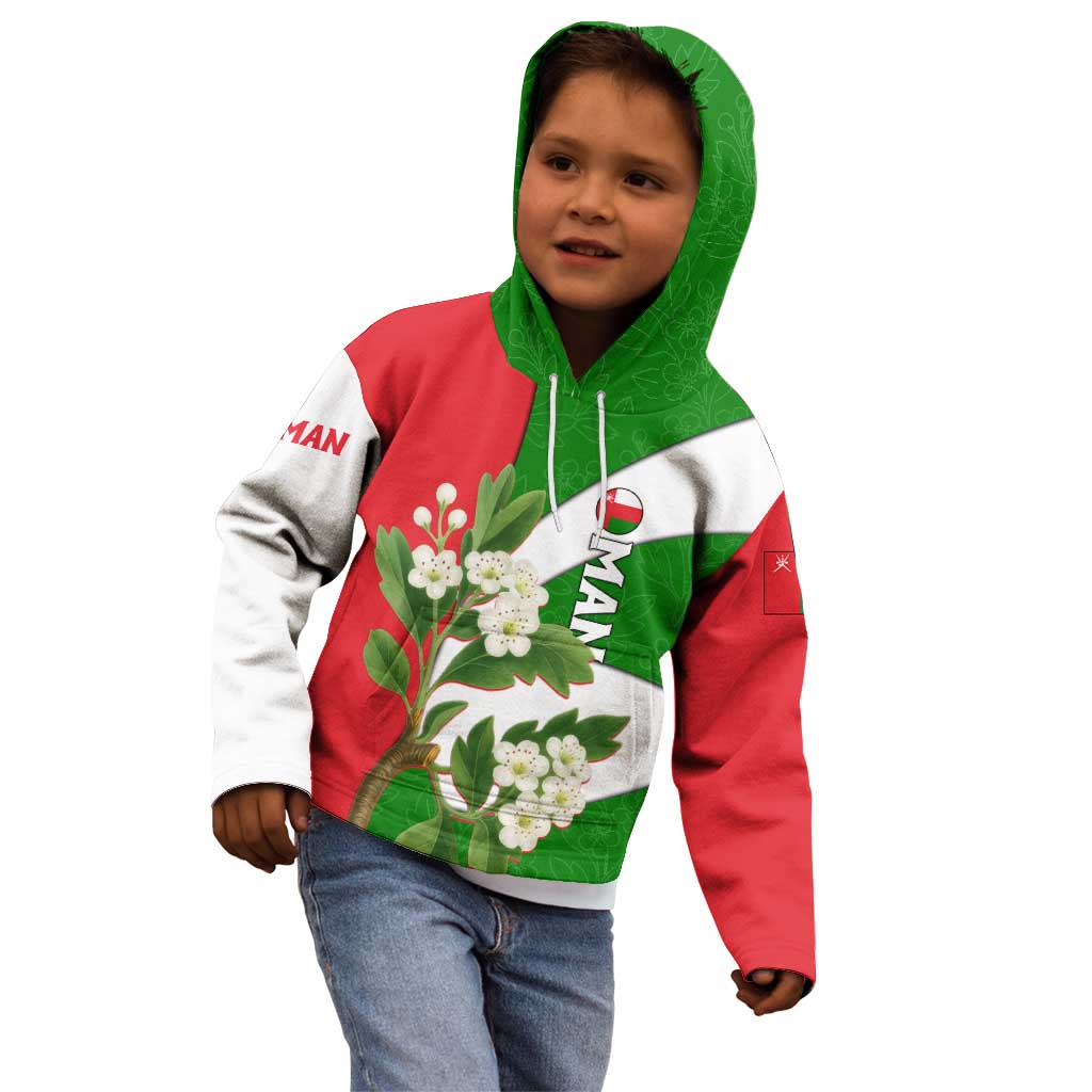 Oman Kid Hoodie with White Blossom Floral Design and National Flag Colors