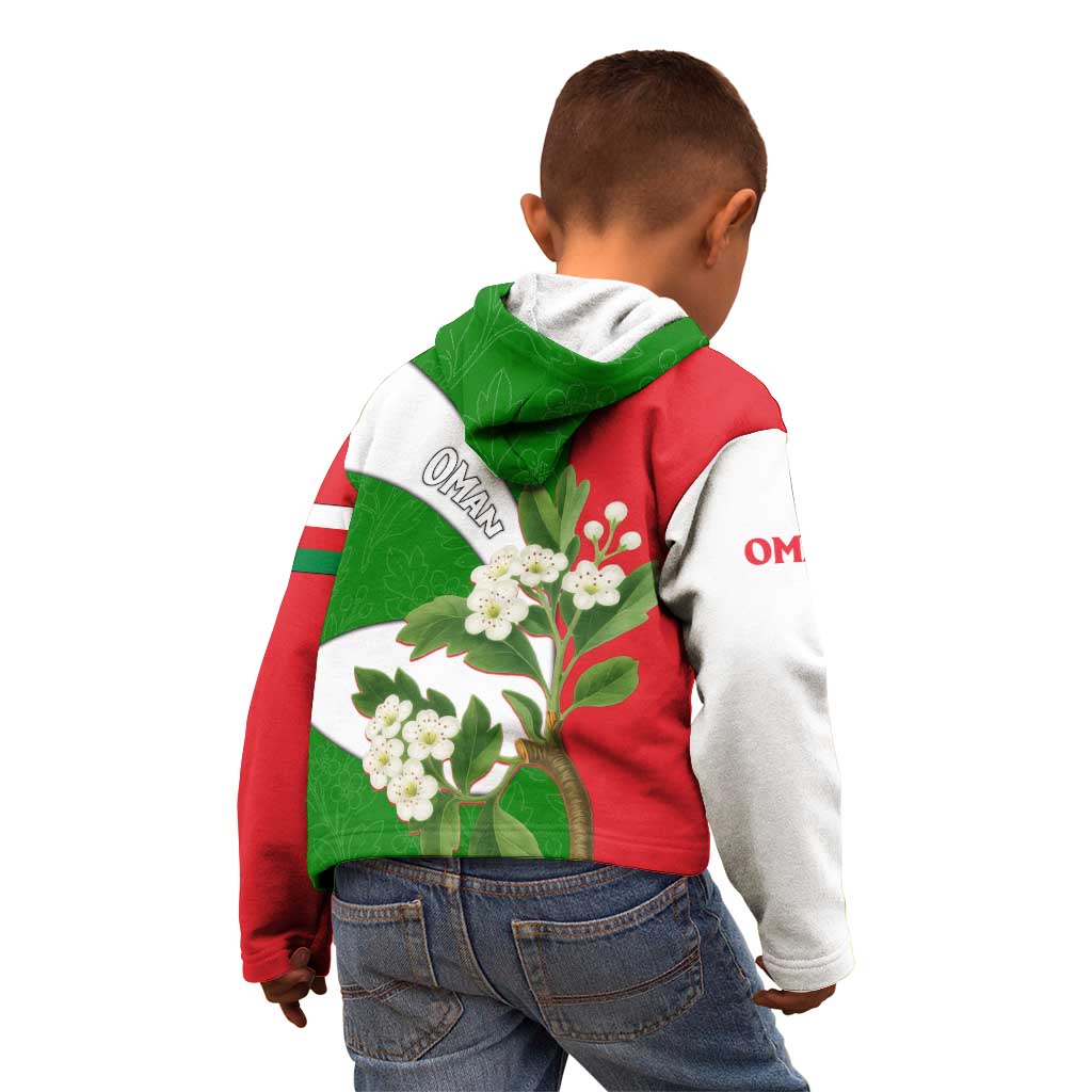 Oman Kid Hoodie with White Blossom Floral Design and National Flag Colors