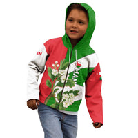 Oman Kid Hoodie with White Blossom Floral Design and National Flag Colors