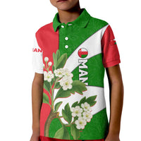 Oman Kid Polo Shirt with White Blossom Floral Design and National Flag Colors
