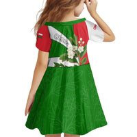 Oman Kid Short Sleeve Dress with White Blossom Floral Design and National Flag Colors