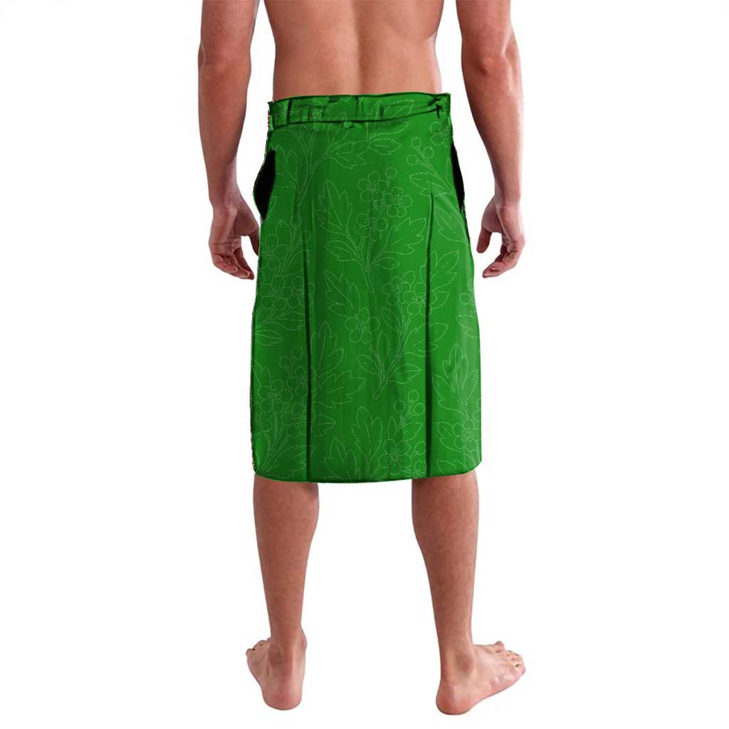 Oman Lavalava with White Blossom Floral Design and National Flag Colors