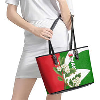 Oman Leather Tote Bag with White Blossom Floral Design and National Flag Colors