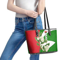 Oman Leather Tote Bag with White Blossom Floral Design and National Flag Colors