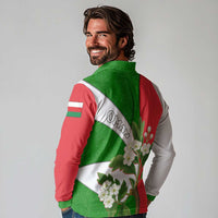 Oman Long Sleeve Polo Shirt with White Blossom Floral Design and National Flag Colors