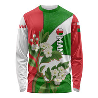 Oman Long Sleeve Shirt with White Blossom Floral Design and National Flag Colors