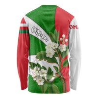 Oman Long Sleeve Shirt with White Blossom Floral Design and National Flag Colors