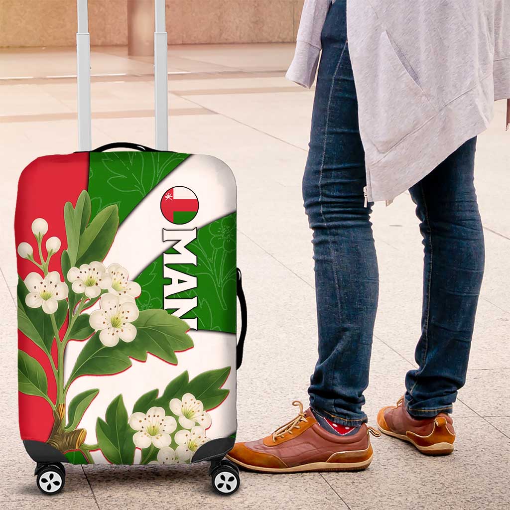 Oman Luggage Cover with White Blossom Floral Design and National Flag Colors
