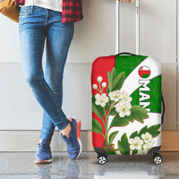 Oman Luggage Cover with White Blossom Floral Design and National Flag Colors