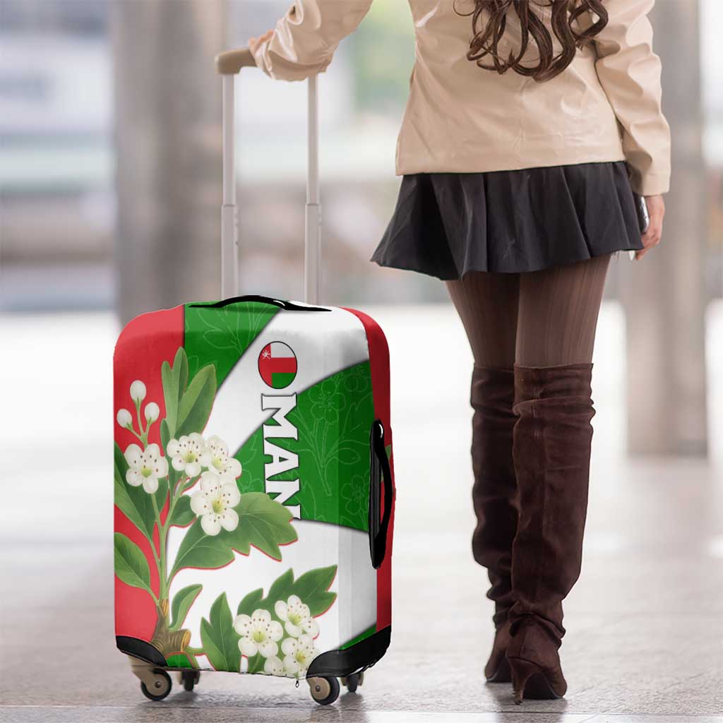Oman Luggage Cover with White Blossom Floral Design and National Flag Colors
