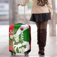 Oman Luggage Cover with White Blossom Floral Design and National Flag Colors