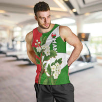 Oman Men Tank Top with White Blossom Floral Design and National Flag Colors
