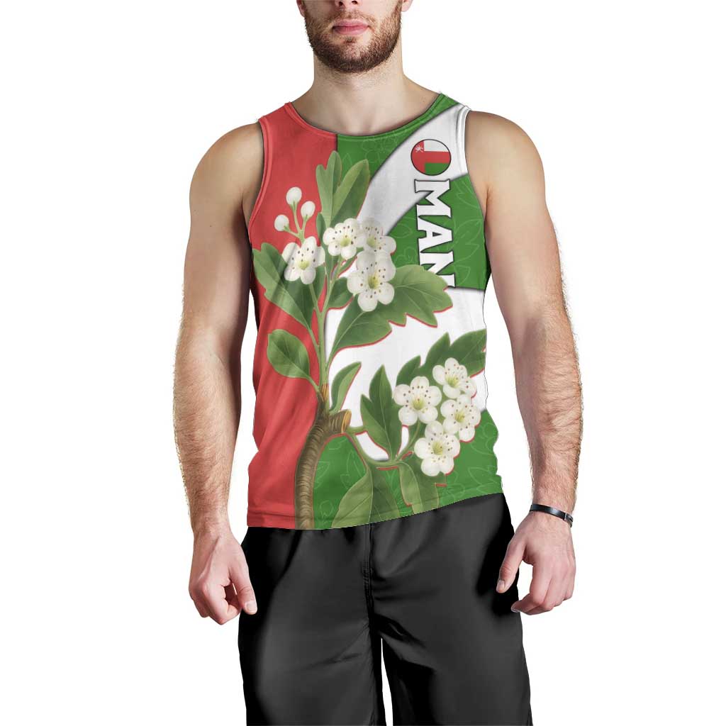 Oman Men Tank Top with White Blossom Floral Design and National Flag Colors