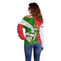Oman Off Shoulder Sweater with White Blossom Floral Design and National Flag Colors