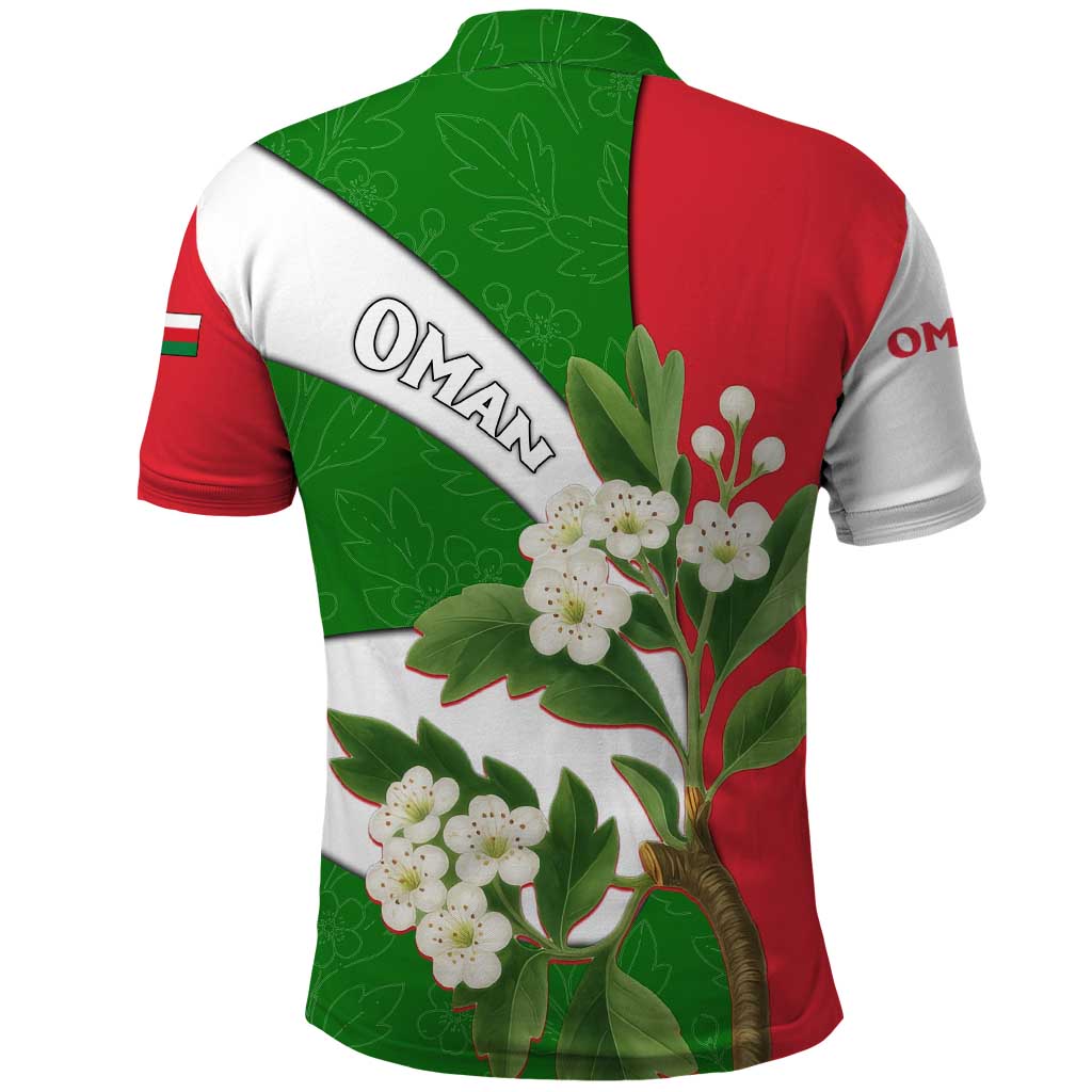 Oman Polo Shirt with White Blossom Floral Design and National Flag Colors