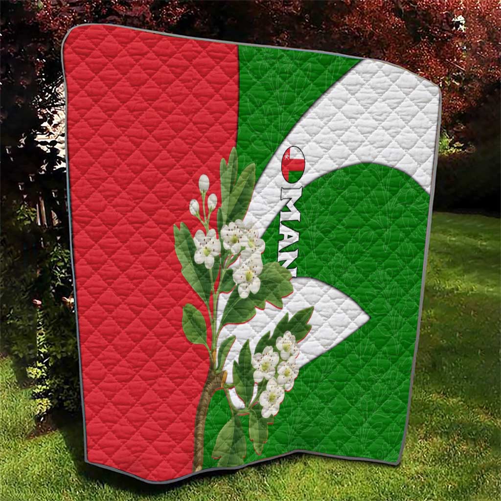 Oman Quilt with White Blossom Floral Design and National Flag Colors