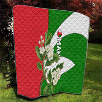 Oman Quilt with White Blossom Floral Design and National Flag Colors