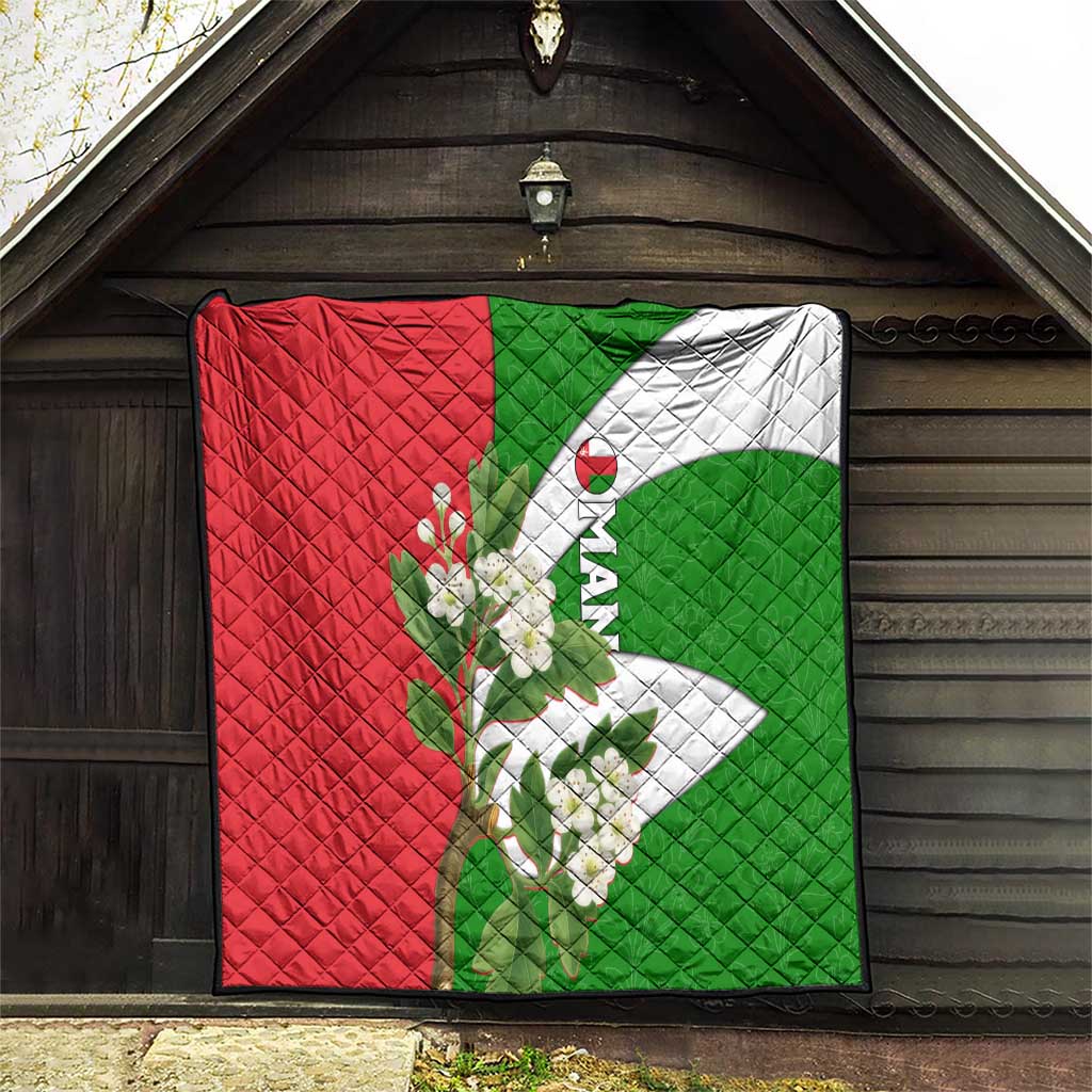 Oman Quilt with White Blossom Floral Design and National Flag Colors