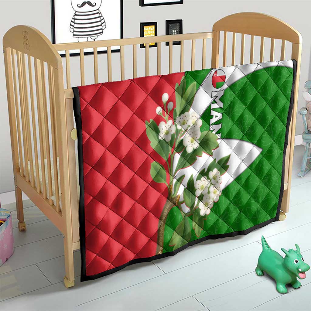 Oman Quilt with White Blossom Floral Design and National Flag Colors